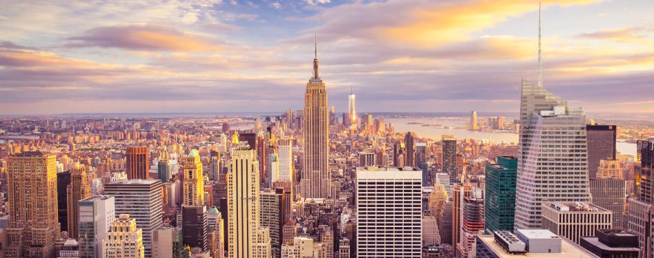 The New York skyline at sunset